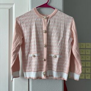 Pink Tweed-Style Button Cardigan with Pearl Buttons